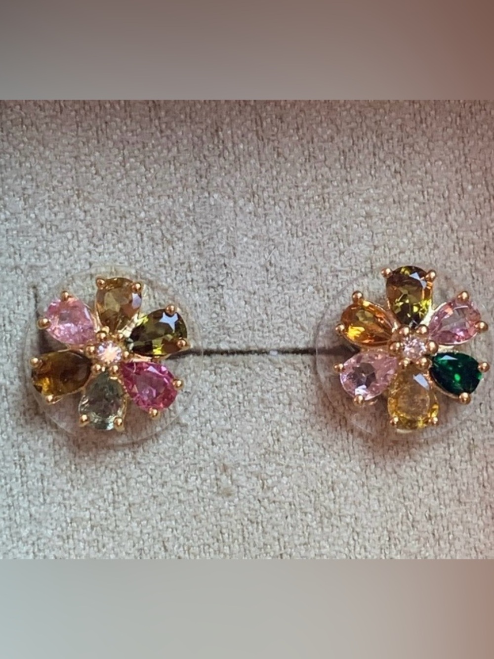 New Genuine colorful tourmaline gold gf earrings studs - Picture 2 of 11